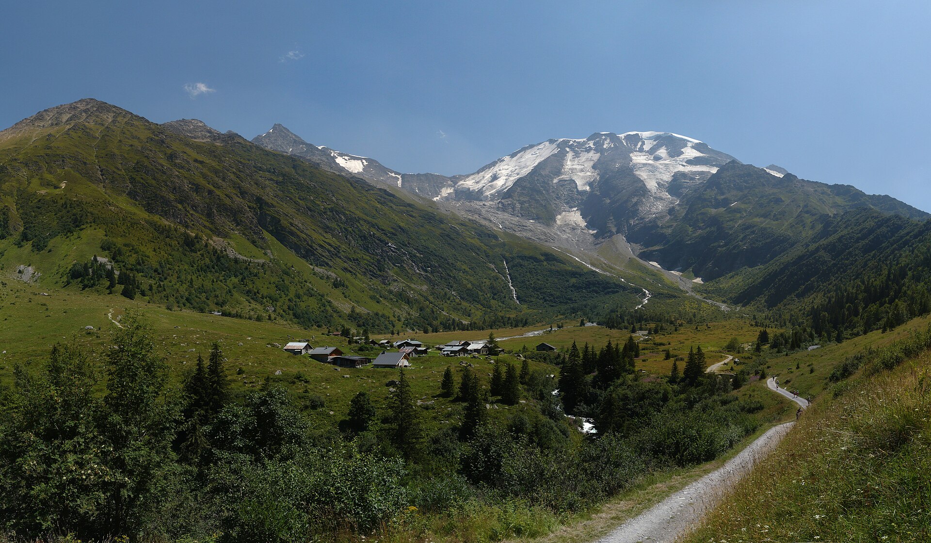 Chalets de Miage and Mont Truc from La Gruvaz